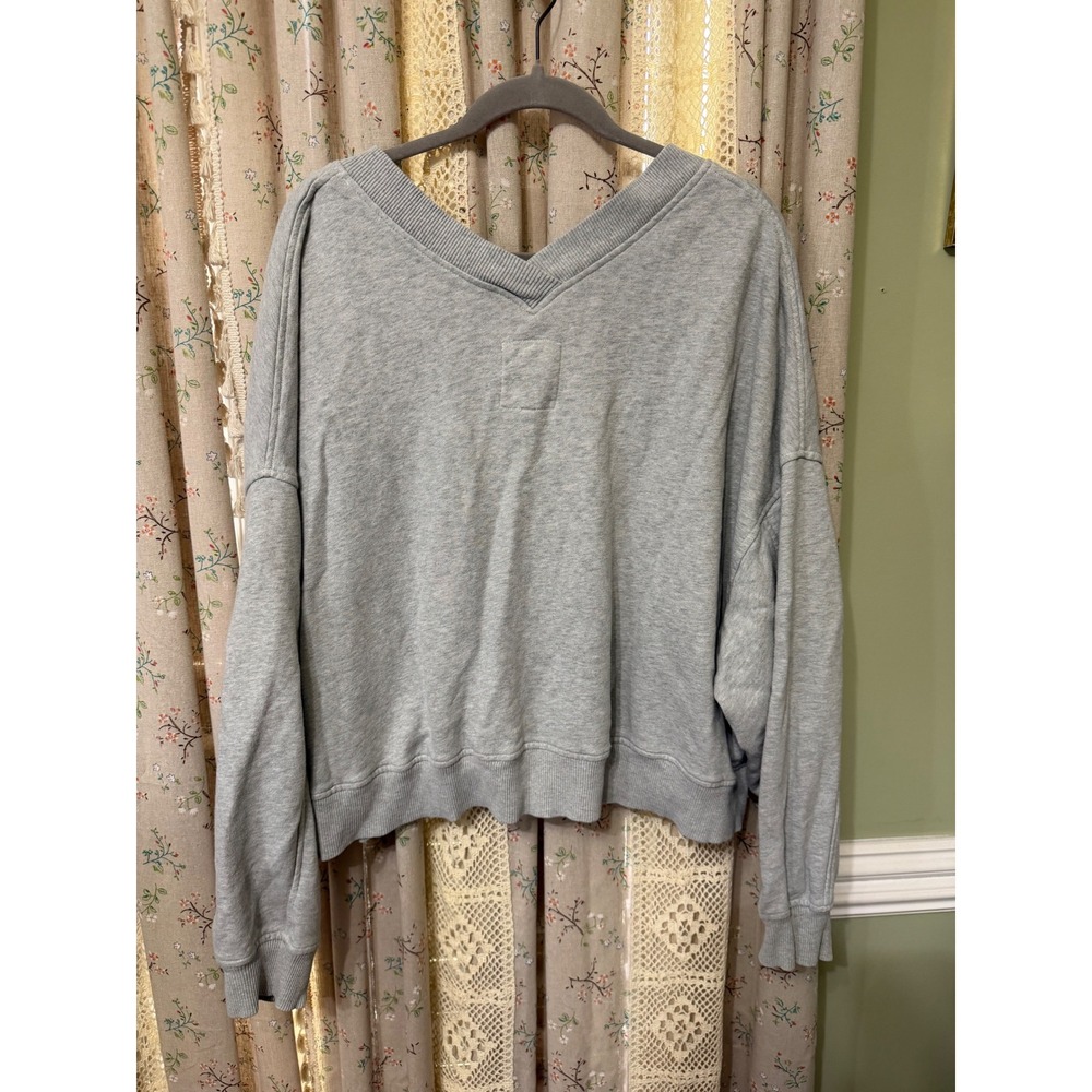 Aerie Womens XL Gray Oversized V Neck Sweatshirt Double V Boxy Pullover - Picture 4 of 4
